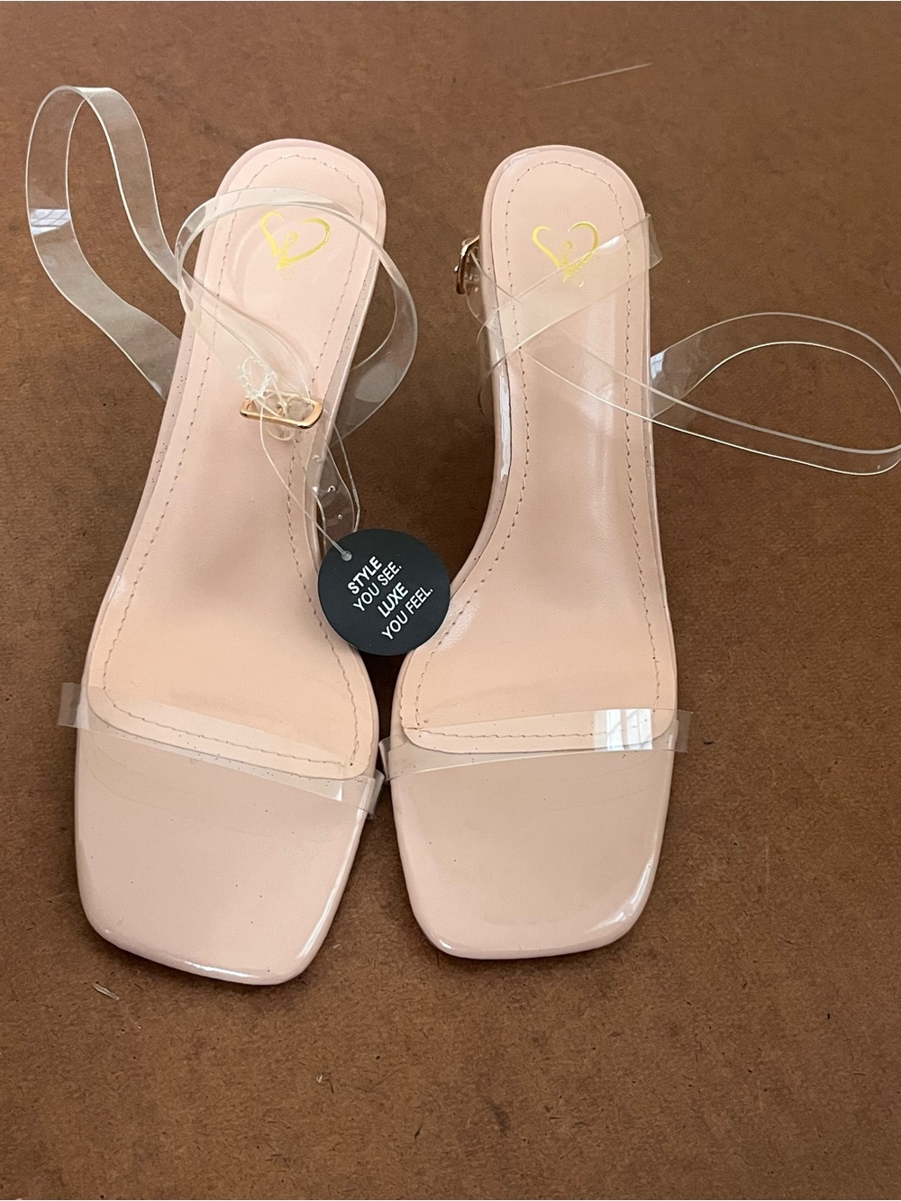 Windsor Lily Nude Clear-Strap Kitten Heel Sandals Women’s Size 6.5 NWT